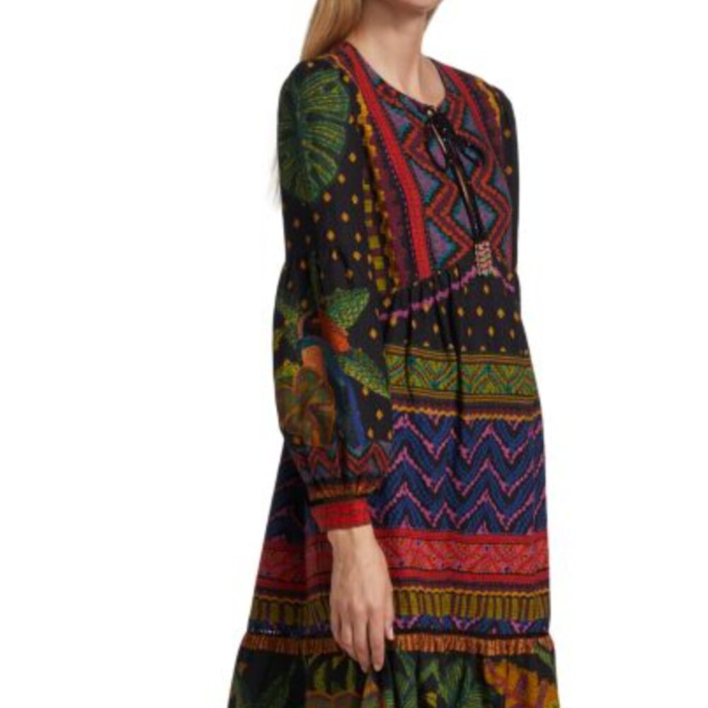 Farm Rio Forest Tapestry Midi Dress Geometric Jungle Linen Blend Tassel XS $265 - Picture 6 of 10